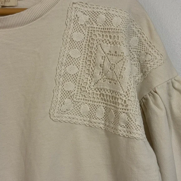 Cream Crochet Lace Patch Sweatshirt - Picture 3 of 12